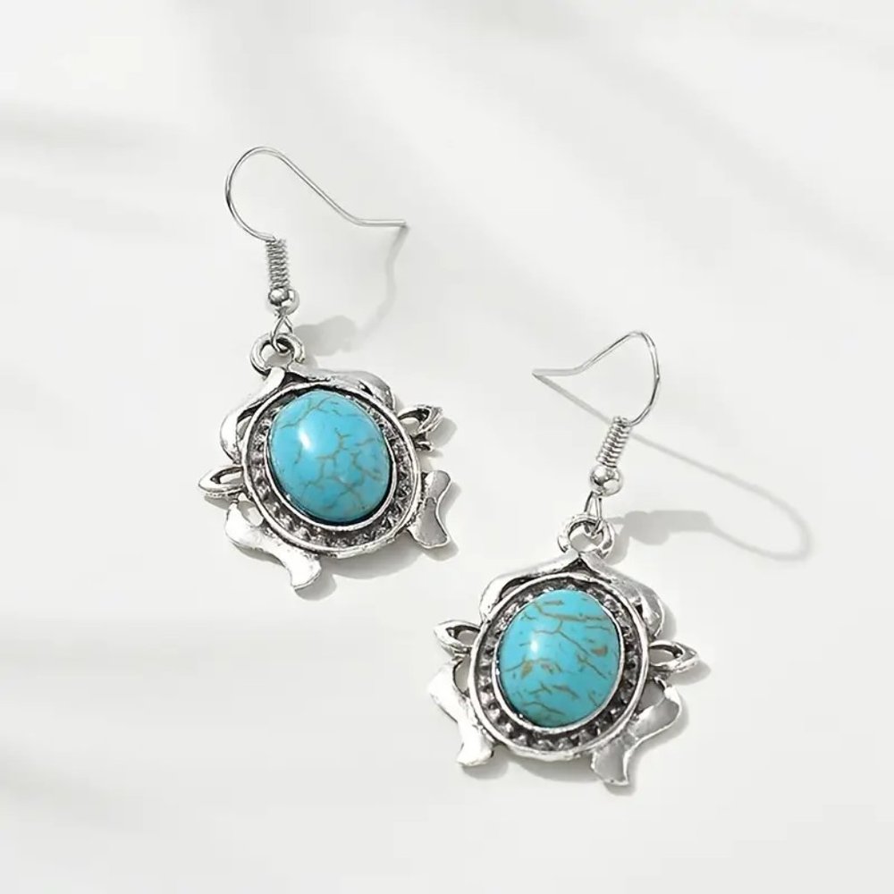 Bohemia Vintage Turquoise Necklace Earrings Jewelry Set Elegant Party Gift - Picture 3 of 5
